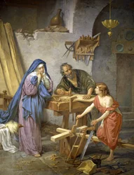 Josef, Maria och Jesus i snickarverkstaden