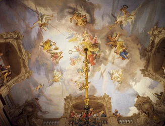Allegory of Italy, fresk av Cesare Mariani (1826-1901), tak, Majority Hall, Palazzo delle Finanze (Finanspalatset), Rom. Italien