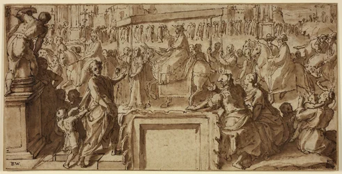 Saint Charles Borromeo kommer in i staden Pavia: Design för en väggdekoration