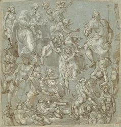 Saint Joseph och Kristusbarnet med änglar och Putti