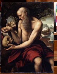 ""Representation of Saint Jerome"" (Vanite) Målning av Cesare da Sesto (1477-1523) Pushkin-museet från 1500-talet, Moskva