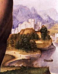 St. Hieronymus, detalj av landskapet (olja på panel) (detalj av 112517)