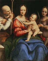The Holy Family with St. Catherine, 1515-20 (olja på duk överförd från panel)