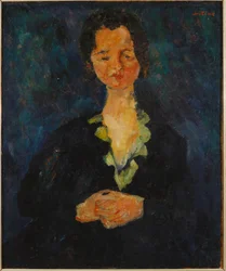 Porträtt av en kvinna med blå bakgrund, 1927