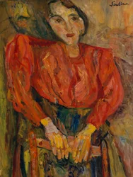 Kvinna i röd blus, ca 1919