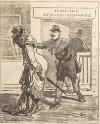 Fru, det är inte tillrådligt att gå in!. Le Charivari, 16 april 1877, 1877.