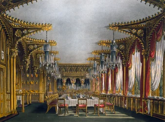Gotisk spisestue, gravering af Thomas Sutherland (1785-1838), baseret på design af Charles Wild (1781-1835), fra The History of the Royal Residencesswed