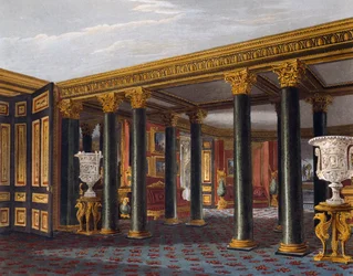 Nedre vestibulen, Gravyr av Richard Reeve (född 1780), Baserad på design av Charles Wild (1781-1835), Från The History of the Royal Residences