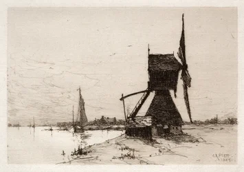 Väderkvarn längs kusten, 1884.