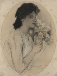 Flicka med blommor