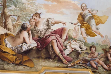 Resten av Diana bland nymferna, av Charles-Andre van Loo (1705-1765), fresk, välvt tak i sovrummet, Queen
