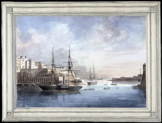 Vue de Malte (View at Malta) - Målning av Charles Andrew Dyce (1816-1853), akvarell på papper (25,1x34,9 cm), cirka 1849 - Yale University (USA)