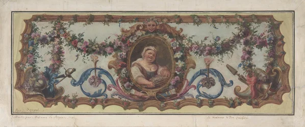 Design för en gobelängsits i en soffa, 1721.