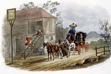 "A Lazy Horsekeeper for the Mail", graverad av R.G. Reeve (fl.1811-37), utgiven av Thomas McLean.
