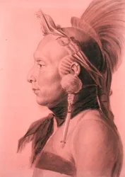 Porträtt av en indier, möjligen Shahaka, Mandan Chief (penna och kol på färgat papper)