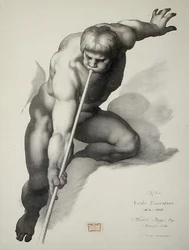 Ängel spelar på trumpeten, tallrik 1 från Cours de Dessin volym II: 
