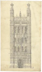 Ritning för Houses of Parliament, ca 1836-40 (penna och bläck på papper)