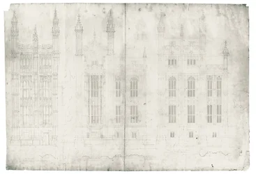 Ritning för Houses of Parliament, ca 1836-40 (penna och bläck på papper)