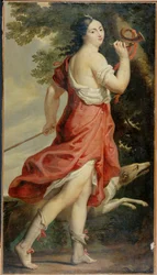 Mme. de Montespan, maitresse de Louis XIV, en Diane - Louis XIV:s älskarinna som gudinnan Diana ... (målning på duk)