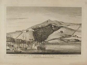 ?A South View of Fort Royal på ön Guadaloupe?, 1759 cirka