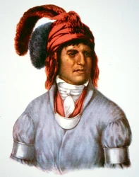 Ledagie, en hövding i Creekfolket, från en målning från 1825 (färglitografi)
