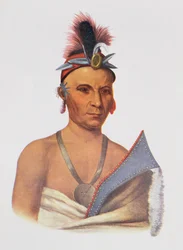 Keesheswa eller ”solen”, en foxhövding, omkring 1837, illustration ur ”The Indian Tribes of North America, band 2”, av Thomas L. McKenney och James Hall, utgiven av John Grant