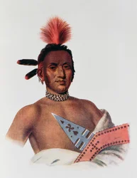 Moa-Na-Hon-Ga eller "Great Walker", en Iowa Chief, 1824, illustration från "The Indian Tribes of North America, Vol.1", av Thomas L. McKenney och James Hall, pub. av John Grant