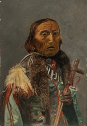 Indianer med fredspipa (olja på kartong)