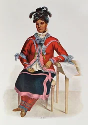 Tshusik, en Chippeway Woman, 1827, illustration från "The Indian Tribes of North America, Vol.1", av Thomas L. McKenney och James Hall, pub. av John Grant