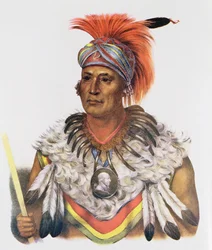 Wapella eller Prince Chief of the Foxes, 1837, illustration från "The Indian Tribes of North America, Vol.2", av Thomas L. McKenney och James Hall, pub. av John Grant
