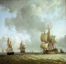 Fartyg från brittiska Royal Navy blåser i havsvind. Olja på duk, omkring 1750, av Charles Brooking (1723-1759).