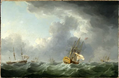 Engelska fartyg som seglar undan en storm