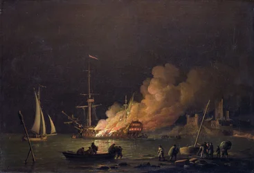 Ship on Fire at Night, ca 1756 (olja på duk)