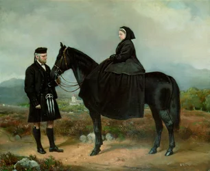 Drottning Victoria (1819-1901) till häst med John Brown