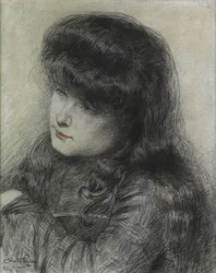En flicka lutad över en stol, 1881