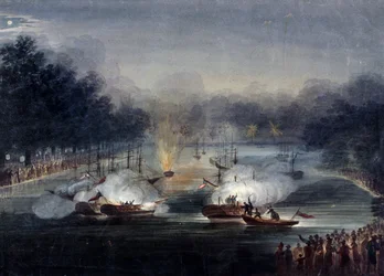 Utsikt över ett skenstrid på Serpentine, Hyde Park, London, 1814