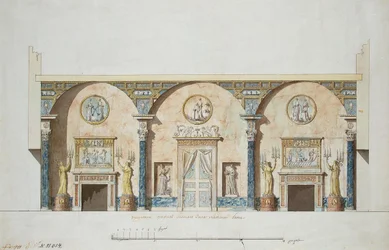Design för huvudhallen i Agate-paviljongen i Tsarskoye Selo, tidigt 1780-tal