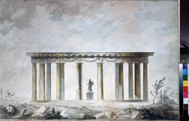 Skiss av parkpaviljongen i Tsarskoye Selo (Sankt Petersburg) (Skiss över parkpaviljongen i Tsarkoye Selo). Teckning av Charles Cameron (cirka 1730