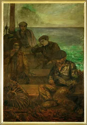 Country of the Sea - triptyk, vänster panel: Those who depart (målning på duk)