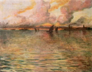 Havslandskap med avlägsen utsikt över Venedig, 1896