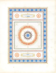 Koncentrisk ornamental komposition med typografiska element (tryck)