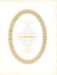 Oval prydnadsram med typografisk specimenbokstäver (tryck)