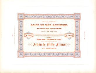 Aktiecertifikat "Parisian Sea Baths" (tryck)