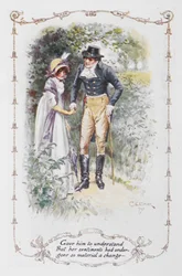 Gav honom att förstå att hennes känslor hade genomgått en så väsentlig förändring", Elizabeth Bennet och Mr Darcy, illustration till "Pride and Prejudice" av Jane Austen