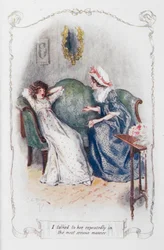 Jag pratade med henne upprepade gånger på det mest allvarliga sättet, illustration från "Stolthet och fördom" av Jane Austen (färg litho)