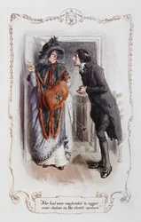 Hon hade till och med gått i god för att föreslå några hyllor i garderoberna på övervåningen", William Collins, illustration till "Stolthet och fördom" av Jane Austen