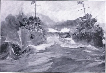 En kamp mellan jagare, illustration från Cassells History of the Russian-Japanese War Vol 1, c.1900
