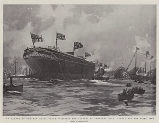 Lanseringen av den nya kungliga yachten Victoria och Albert vid Pembroke Dock, flytande för första gången