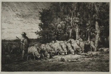 En flock vid kanten av en skog, 1880.