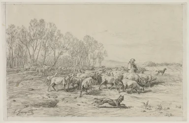 Landskap med en fårflock, 1800-tal.